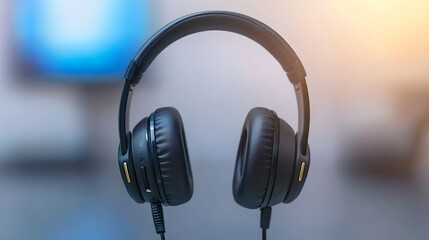 Listening experience high-quality headphones home office product showcase modern environment close-up audio technology