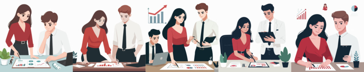 Set half-body vector of team is having a planning and development meeting for company growth.