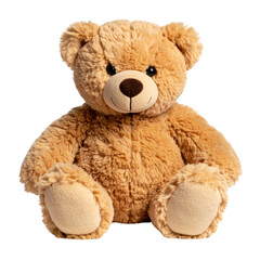 Obraz premium A plush teddy bear with a soft, golden-brown exterior, featuring a round face and large, floppy limbs. cut out. transparent background