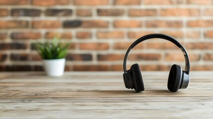 Listening experience with headphones cozy room still life modern environment close-up view music concept