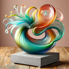 Vibrant Glass Art Sculpture with Swirling Colors and Organic Forms