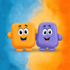 Cute Colorful Cartoon Characters Smiling in Bright Background Design