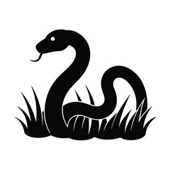 Obraz premium Snake Slithering Through Grass Vector Silhouette