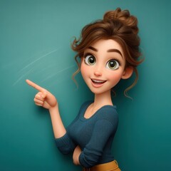 Cheerful Young Woman with Brown Hair Gesturing and Smiling Brightly