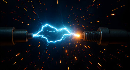 raw power of high-voltage electricity, highlighting the spectacular and dangerous electric arc that occurs in certain electrical environments.