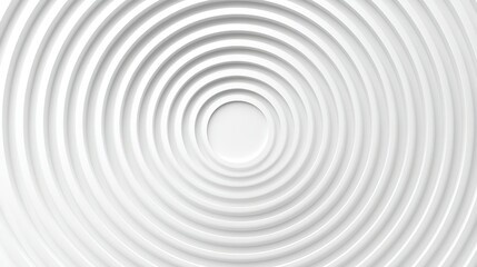 Minimalist gray and white concentric ripple circles flat lay on white background, Zen-inspired geometric texture with orderly wave patterns for digital design, abstract wallpaper, and modern decor.
