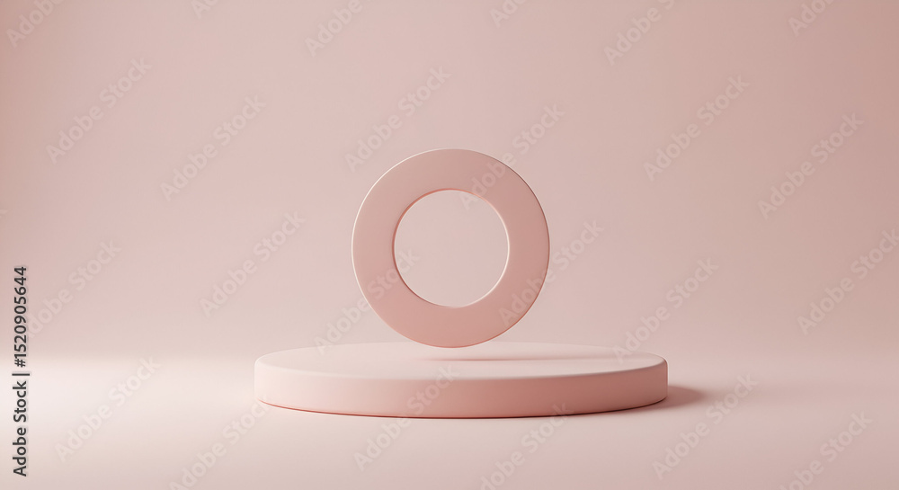 Poster pink oval shape with a simple, minimalist design. floating object over a circular podium on a neutra