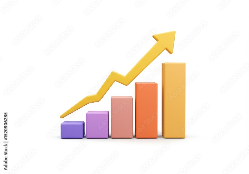 Aufkleber illustrations of a bar graph with an arrow pointing up, isolated on white background