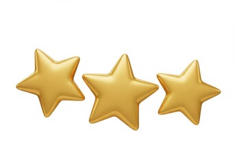 Three gold stars isolated on white background, a symbol of quality and rating, in an Illustrations