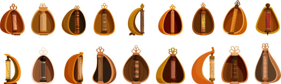 Sasando icons set. Set of various scroll cases, safeguarding ancient papyrus manuscripts, representing historical records and cultural heritage