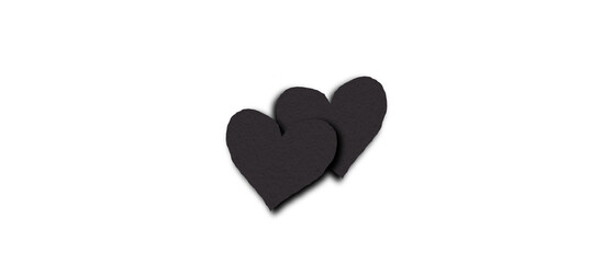 Black paper heart shape isolated on transparent background. Valentine's Day. Red heart with shadow. Love. Illustration.