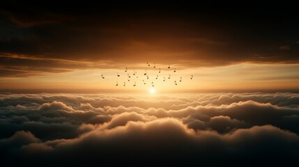 Abstract harmony of musical notes in a band above the clouds at sunset evoking peaceful instrumental vibes