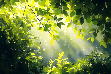 Sunlight filtering through lush foliage.