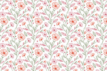 Fototapeta premium floral seamless textile hand drawn.wrapping paper sketch table top pattern.one line pillow cover design modern.print stylish fabric trendy nature.minimalism fashion flower texture