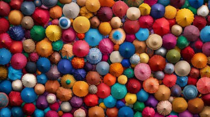 Abstract harmony of colorful umbrellas vibrant festival scene artistic arrangement aerial view music and band influence