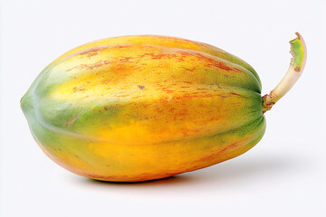 Ripe Papaya: A single, ripe papaya, showcasing its vibrant yellow and orange hues with hints of green, sits against a plain background.