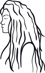 Hand Drawn Long Wavy Hair Outline Vector 