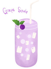 Refreshing smoothie with float topping, grape squash, and straw. Great for ads, menus, packaging, or summer drink illustrations. Perfect for food and beverage design use