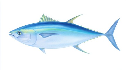 Hand drawn, detailed and coloured pencil image of a Tuna, isolated on white background- 16:9