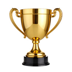 A shiny gold trophy with ornate handles, symbolizing victory and achievement. cut out. transparent background