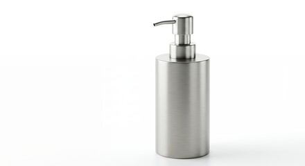 Stainless steel soap dispenser against white background