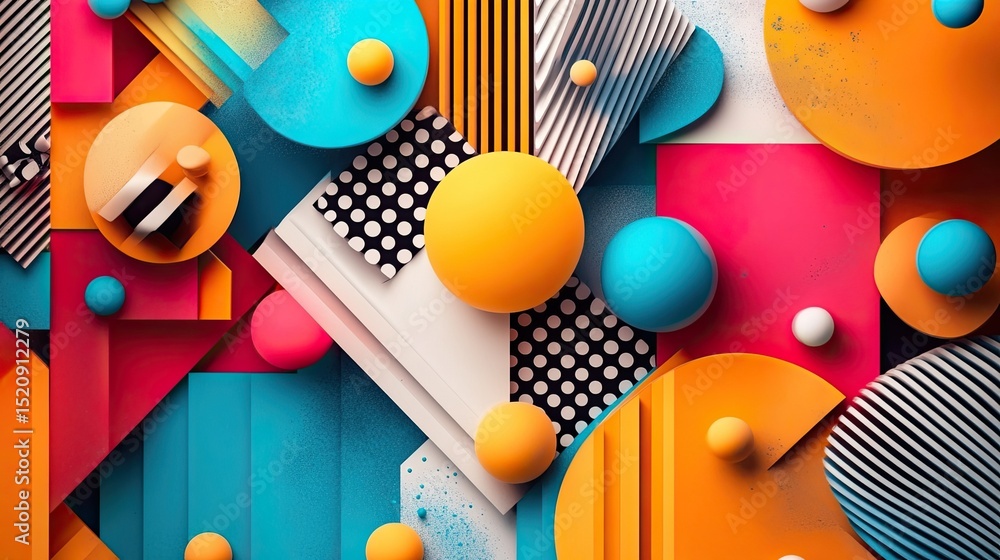 Aufkleber an abstract composition of colorful geometric shapes and patterns in a playful arrangement