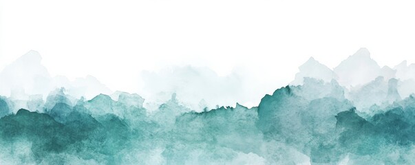 Abstract Watercolor Mountain Range Teal and White Landscape, Watercolor Painting, Misty Peaks Watercolor, Landscape
