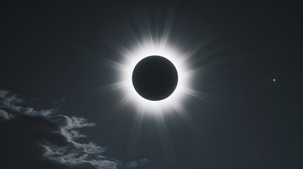 Obraz premium Stunning solar eclipse observed in clear skies with brilliant corona and surrounding clouds