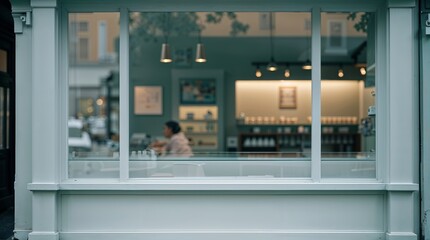 Sipping coffee in a cozy cafe with a modern interior on a serene morning in the city