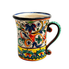 Decorative Cup With Colorful, Hand-Painted Floral Pattern On White Background. Ceramic Mug With Artistic Design For A Unique Home Decor Touch.