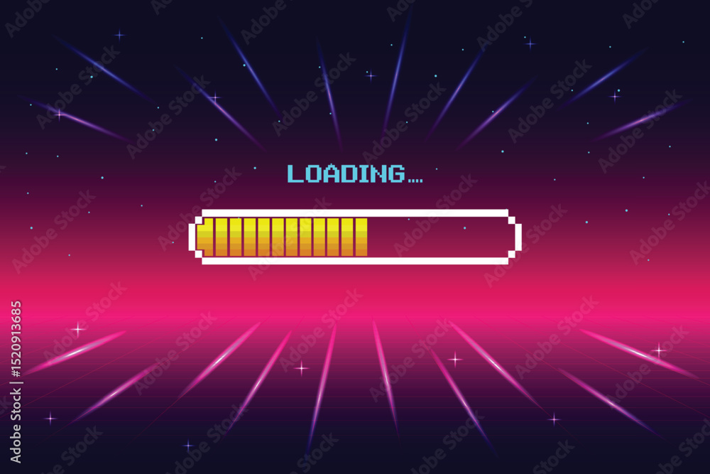 Poster loading. pixel art. 8 bit. retro game. for game assets in vector illustrations. retro futurism sci-f