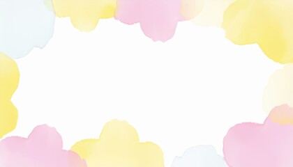 Obraz premium soft pastel watercolor cloud frame with yellow, pink, and blue abstract brush edges on white background for greeting card, web banner, baby shower invite, or gentle branding design