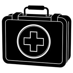 Obraz premium Black and white illustration of a first aid kit medical emergency healthcare icon