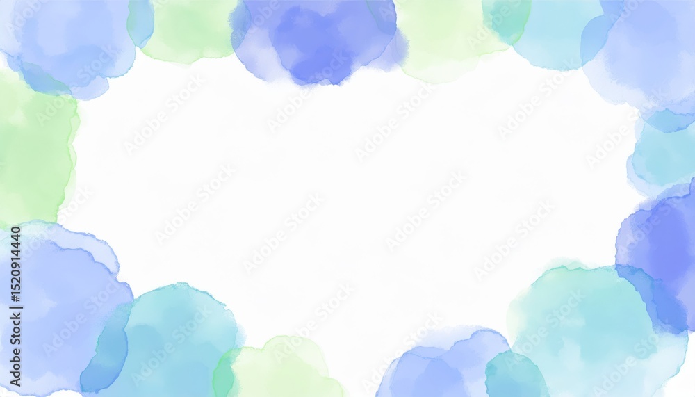 Poster soft pastel watercolor circle border background in green blue and violet tones for web design invitation print or branding with empty central space for text or overlay in modern abstract style

