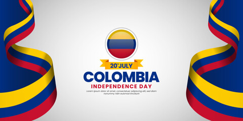 Colombian waving ribbon flag for colombia Independence day banner design