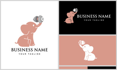 Cute Elephant Lifting Weights Logo.