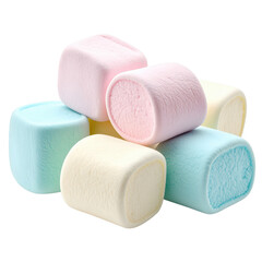 Colorful marshmallows stacked together in a playful arrangement. cut out. transparent background