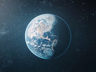 Obraz premium Earth from Space North America Visible, Dark Blue Hues, Cosmic Background, Planet Earth Photography Space, Planet