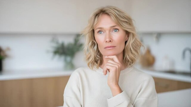 Thoughtful woman sitting at home in silence
