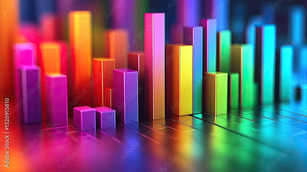Aufkleber a vibrant display of colorful bar graphs arranged in varying heights on a reflective surface