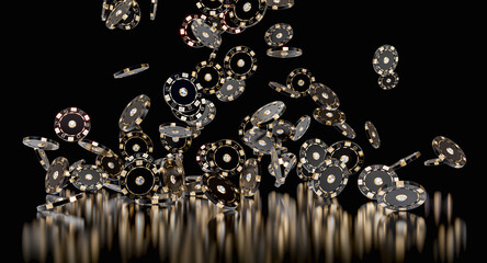 Black and gold casino chips 3d