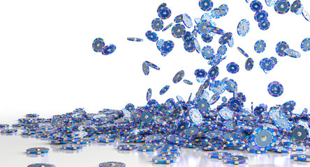 Casino chips falling and piling up 3d