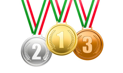 Medals with italian flag ribbon hanging isolated 3d