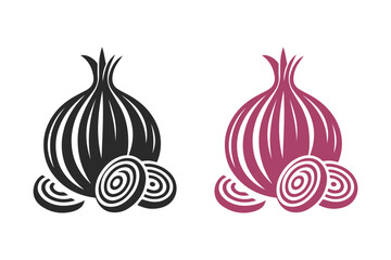 Minimalist onion with onion slices silhouette on white background. Onion with onion slices icon vector illustration.