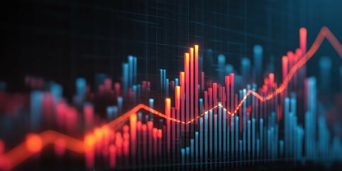 Financial graph displaying market fluctuations with rising trendline on a chart