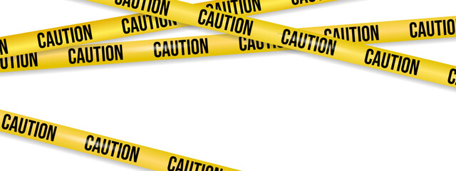 Yellow Caution warning Tapes. Realistic crossed tape for restricted area, danger zone, crime scene. Concept of Police warning overlapping diagonally ribbon on transparent background. realistic style.