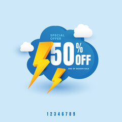Bright Monsoon Sale Promotion Graphic Featuring Thunderbolts and Discount Offer
