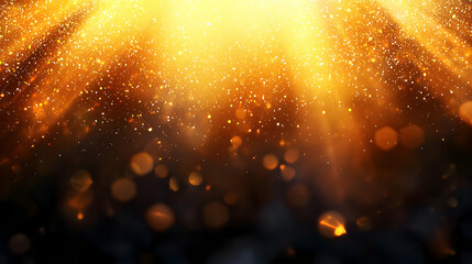 Golden Light Rays And Sparkling Bokeh Background