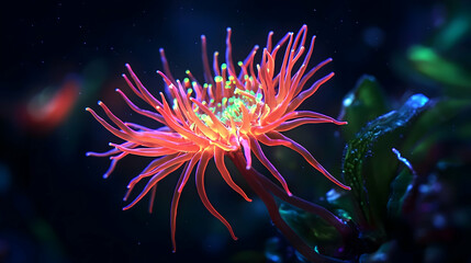 Vibrant Glowing Red Sea Anemone
