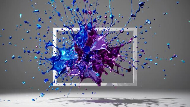 Dynamic blue water splash in a minimalist studio environment with a gray background